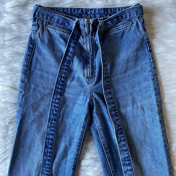 H&M &Denim Wide Leg High Waist Tie Belt Jeans - Picture 4 of 7